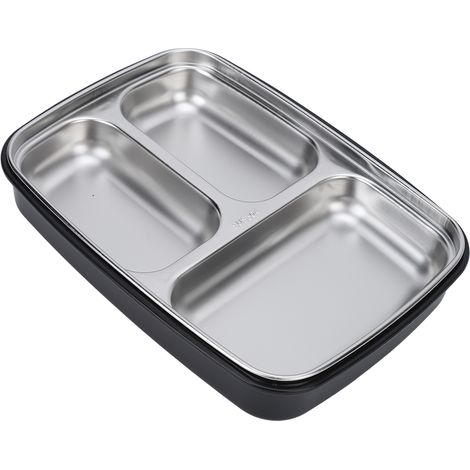 Lot 3 pièces boîte repas isotherme 304 inox compartiments étanche couvercle, noir pour étudiant cantine (1/5)