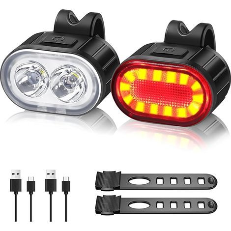 Luz para bicicleta, potente luz LED recargable por USB, batería de larga duración con modos intermitente o fijo, resistente al agua IPX4, luces delanteras y traseras para bicicletas de montaña. (1/5)