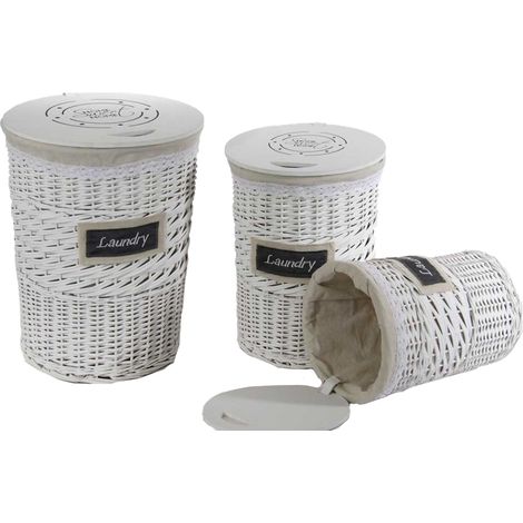 SET 3 CESTE PORTABIANCHERIA LAUNDRY CON FORMA TONDA IN VIMINI BIANCO (1/2)