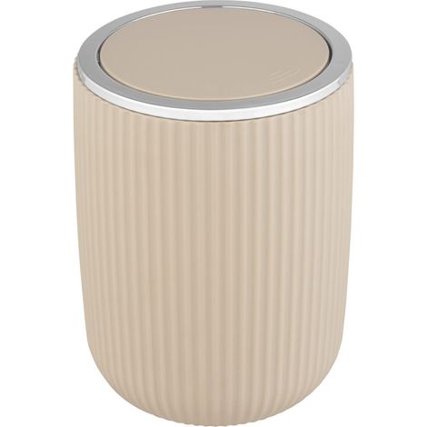 WENKO Secchio con coperchio oscillante Agropoli S beige, 2 litri, secchio per bagno, pattumiera in plastica di qualità, modellatura plastica e superficie strutturata, Ø 14,5 x 20 cm (1/5)