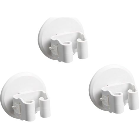 3pièces Support pour Balai à Franges Et Serpillière Pince De Fixation avec Ventouse Lot de Blancs (1/5)