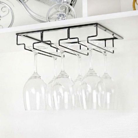 Support à verres à vin - Support à verres à pied sous armoire Support de rangement pour verres à vin Lot de 2 organisateurs,Noir (1/4)