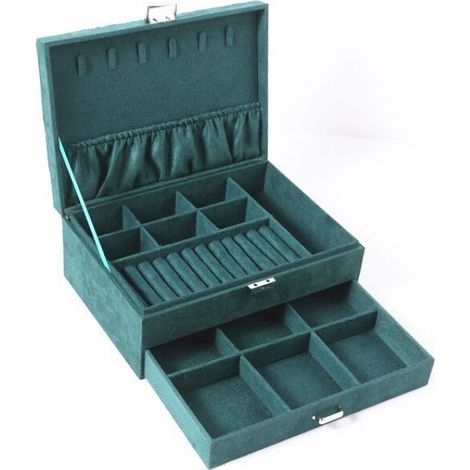 Boîte de rangement pour bijoux en velours grande capacité Vert(double tiroir 271910.5CM) (1/5)