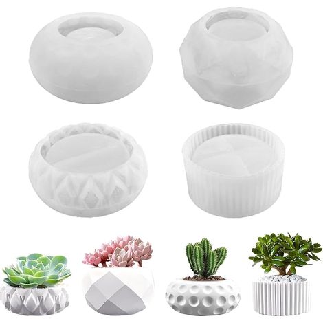 4 Pièces Moule en Silicone pour Bougeoir Résine Epoxy Moule en Silicone pour Béton Vase en Silicone pour Pot de Plantes Succulentes, Pot de Fleurs,Porte-Stylo,Arôme pour DIY Maison Bureau Décorations (1/5)