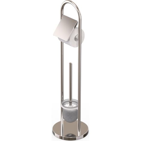 Ensemble WC, en Acier Inoxydable, H x P : 79 x 22 cm, Support Papier Toilette, Brosse WC avec Support, argenté (1/5)