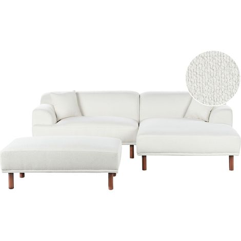 Divano ad angolo sinistro in tessuto bianco lato sinistro con pouf Holt
