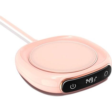 Sous-verres chauffants pour tasse avec thermostat intelligent, chauffe-tasse compact à chauffage uniforme, pour lait, cacao, thé et eau, bureau et maison, rose (1/5)