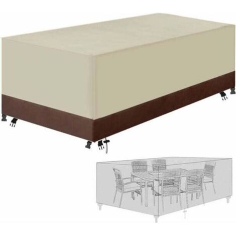 Wasserdichte Gartenmöbelabdeckung aus Oxford-Gewebe 420D mit Kordelzügen und Verschlussschnallen (Beige und Braun, 130x130x74CM) (1/4)