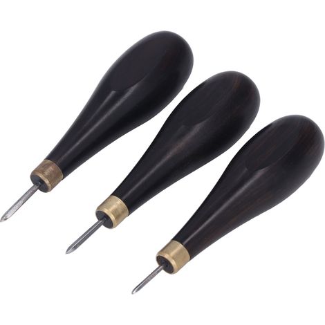 Ensemble de 3 alênes à coudre le cuir à la main, forte pénétration 3 mm/4 mm/5 mm, manche en bois de santal rouge, outil de couture à l'aiguille et à l'alêne, spécial couture du cuir DIY. (1/5)