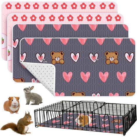 Set of 4 Waterproof Absorbent Washable Reusable Cage Mats for Small Animals Rabbits Cat Hamsters Small Dogs Red - 24 x 120 cm (1/5)