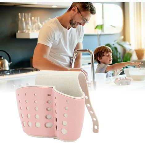 Set mit 4 doppellagigen, verstellbaren Aufbewahrungsbeuteln mit Druckknöpfen für Spülbecken, geeignet für Küchenregale oder Abtropfschwämme am Wasserhahn, rosa (1/5)