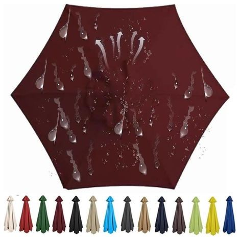 Toile de rechange pour parasol d'extérieur à 8 baleines, tissu polyester (250 cm, bordeaux) (1/5)