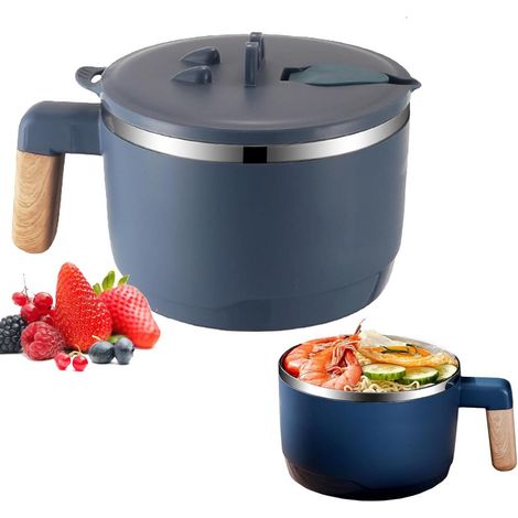 Bol à ramen instant Bol à soupe 1000ML double isolation avec couvercle Bol à soupe japonais en métal (1/5)