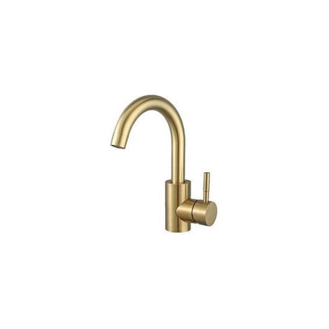 Grifo de lavabo giratorio 360°, mezclador con caño alto, ideal para baño o cocina pequeña, acabado en oro cepillado. (1/5)