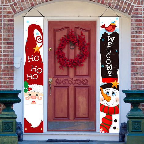 2 Christmas distichs, outdoor decorations, outdoor flags, cartoon snowman Christmas mood decoration, hanging flag 180 cm x 30 cm, 100D polyester fabric (1/5)