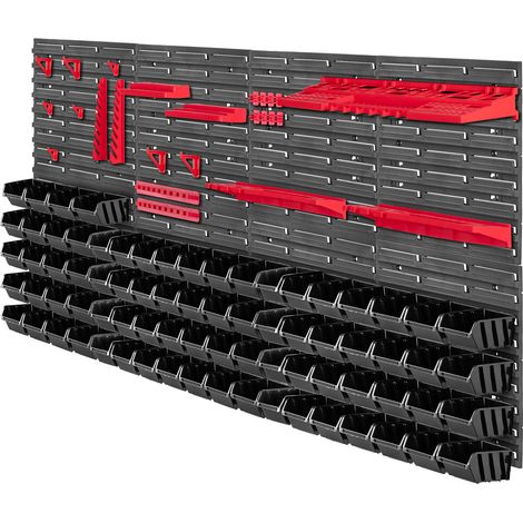 KADAX Werkstattwandregal, Wandplatten, 156 x 78 cm, Rot und Schwarz, 101 tlg.