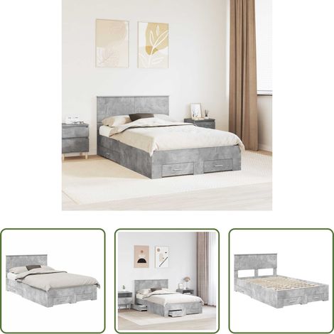 Stauraum Bett - Bettrahmen mit Kopfteil Beton Grau 135 x 190 cm Holzwerkstoff (1/5)