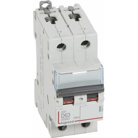 Disjoncteur DX³6000 10kA arrivée haute et départ bas à vis 2P 230V à 400V - 63A - courbe D - 2 modules - LEGRAND
