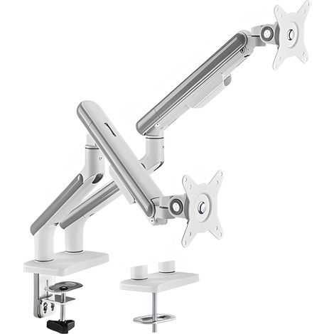 Supporto per monitor a doppia molla, doppio braccio, molla a gas, argento/bianco, HDWR SolidHand-FS02 (1/4)