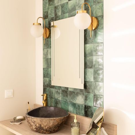 Lámpara de Pared Exterior Metal y Cristal Rafha Dorado