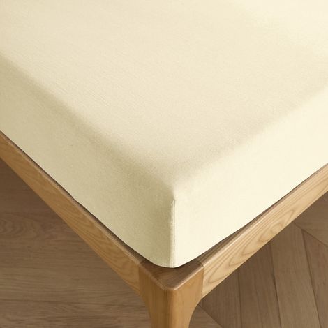 Drap housse 140 x 190 cm bonnet 30 cm "Premium" pour lit 2 places Coton Pur - Prémium Vanille - (1/3)