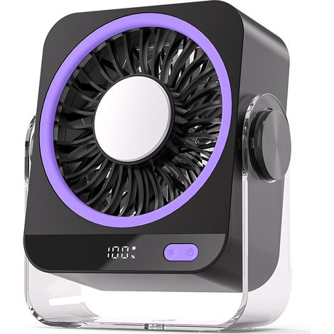 Ventilateur de bureau compact avec affichage numérique, turbine haute vitesse, fonction de refroidissement par glace, gris, pour usage domestique, de bureau ou en déplacement
