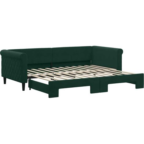 Lit de jour avec lit gigogne canapé-lit convertible velours vert foncé 90 x 200 cm (1/5)