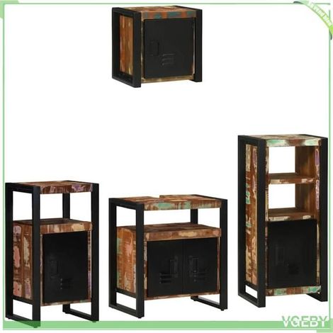 Ensemble de mobilier de salle de bain - 3305651 - Bois de mangue massif - 4 pièces murales - Style industriel (1/5)