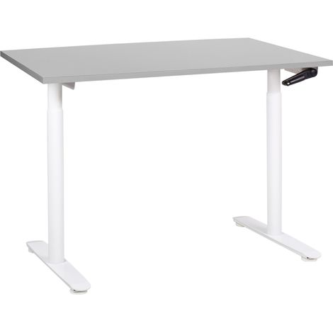 Escritorio de altura regulable manualmente oficina moderna patas redondas 120 x 72 cm tablero gris estructura de acero blanco DESTINAS