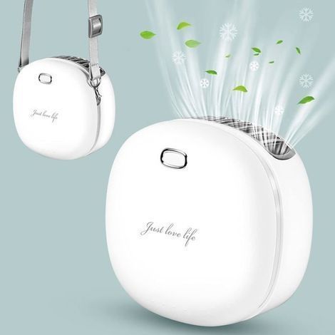 (Weiß) Mini-Tragventilator mit Trageschlaufe, USB-wiederaufladbarer Nackenventilator, verstellbarer tragbarer Ventilator