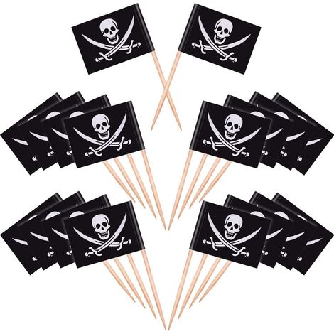 Piraten-Zahnstocherfähnchen, 100 Stück Käsemarker, Kuchenmarker, Piraten-Käseetiketten für Hochzeiten, Partys, Weihnachten, Halloween, Ostern (1/4)