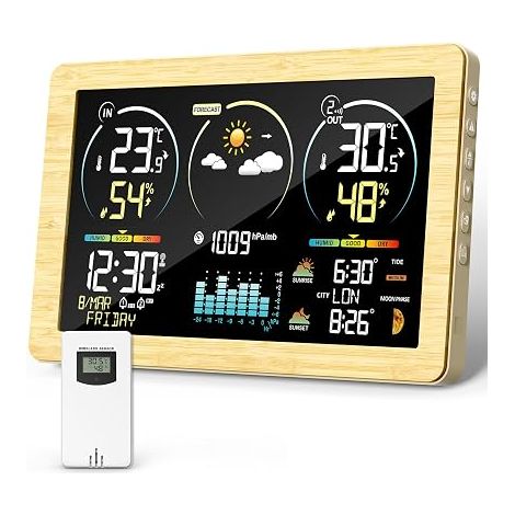 Weather Station with Outdoor Sensor, Wireless Digital Thermometer with Color Display, Temperature and Humidity Control, Weather Forecast with Adjustable Backlight (1/5)