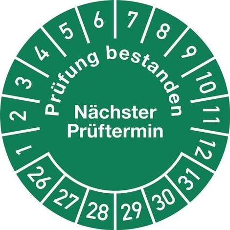 Mehrjahresprüfplakette Ø 30 mmPrüfung bestanden 26-31 Folie Beutel a 100 Stück (1/2)