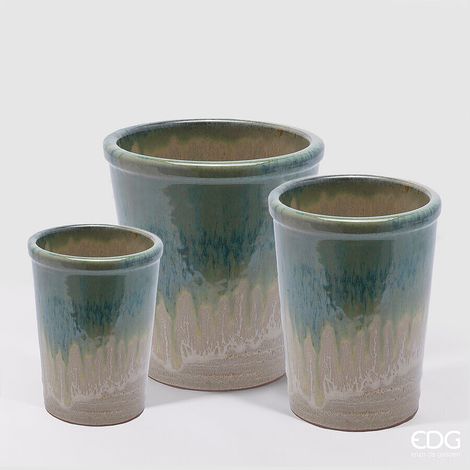 EDG Enzo De Gasperi Set 3 Pz Vaso Glaze Svasato H 47 Cm H 41 Cm H 30 Cm Lime Waterproof