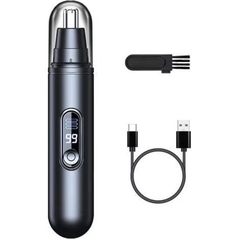 Tondeuse nez et oreilles rechargeable USB Type-C, étanche et indolore, lame double face, pour sourcils et poils du visage, homme et femme, noir (1/5)