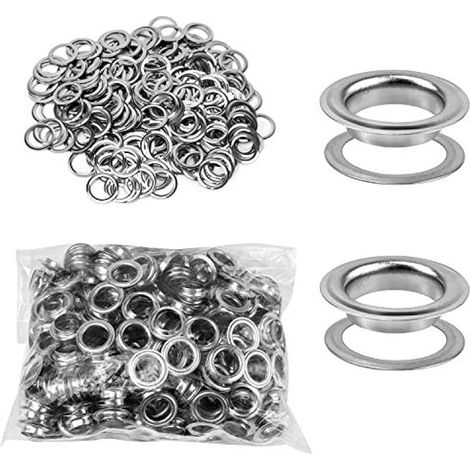 Oeillet de rondelle Kit, 500 pièces oeillet et 500 pièces de rondelle, 10 mm (3/8 po), pour Chaussures Vêtements Toile Bâche, argent (1/5)