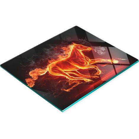 Elegante e resistente tagliere da cucina in vetro con motivo cavallo in fiamme, 60x52 cm. (1/5)