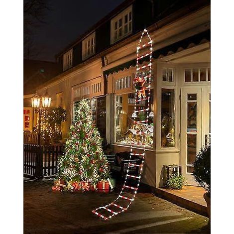 Échelle lumineuse de Noël, 3 m (9,9 pi) avec Père Noël grimpant, 338 LED, 8 modes, minuterie, alimentation secteur, pour sapin de Noël intérieur/extérieur/balcon. (1/4)