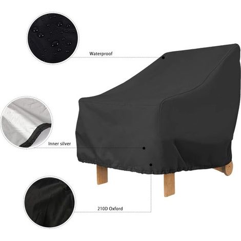 Funda para silla,91x85x80cm Funda para silla de jardín,Tejido Oxford 210D,impermeable,Funda para silla de patio (negra) (1/4)