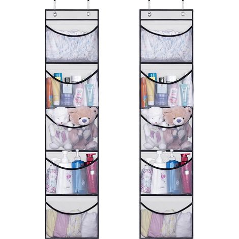 Rangement suspendu pour porte - Pour rangement derrière une porte, chambre, chambre d'enfant, salle de bain - 2 articles - Blanc (1/5)
