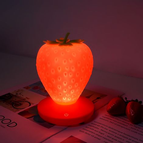 Veilleuse à fraises en Silicone, décoration de chambre, lampe de chevet Rechargeable par USB, éclairage tactile à 3 vitesses (1/5)