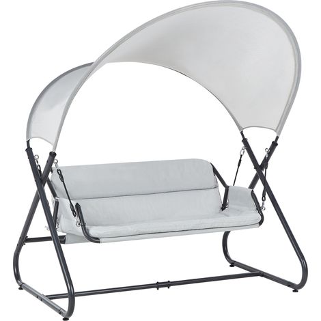 Columpio moderno para exterior asiento de poliéster con toldo de malla estructura de acero gris claro Solagna