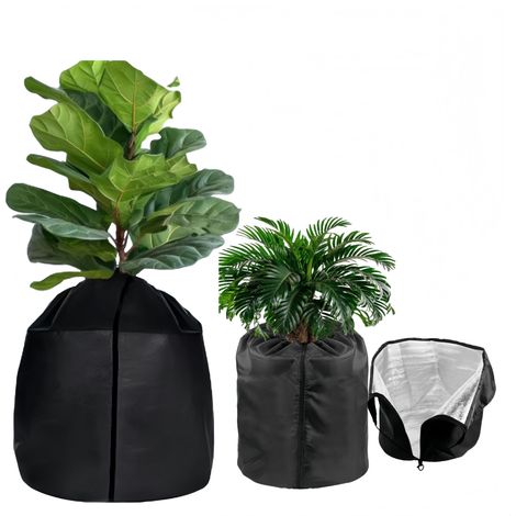 50 x 45 cm - Sac de protection thermique pour plantes en pot - Avec cordon de serrage - Protection hivernale pour plantes en pot - Protection contre le gel - Noir (1/5)