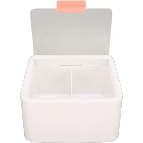 Écrin de rangement pour cotons 2 compartiments, distributeur de boules et bâtonnets de coton, léger, anti-poussière, avec couvercle transparent (1/5)