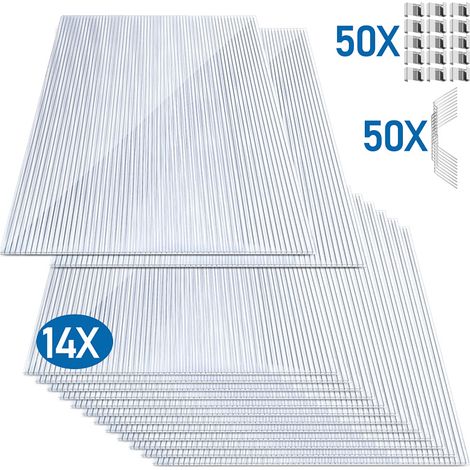 TolleTour 14x Plaques de polycarbonate creux 4mm 121x60,5cm 50 clips vitrage serre de jardin 10,25m² résistant UV double paroi isolante alvéolaire