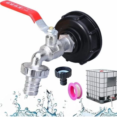 Robinet de réservoir d\'eau 1000L, adaptateur de réservoir d\'eau en aluminium 3/4", robinet de jardin pour connecteur de réservoir d\'eau 1000L, robinet de réservoir IBC pour jardin (1/5)