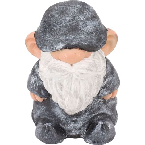 Statue de nain de jardin en résine avec une base stable, de style rétro, tête plate, gris-noir, idéale pour les terrasses et les porches. (1/5)