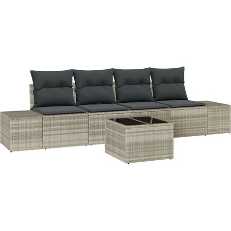 Maison Exclusive - Set di divani con cuscino 5 pcs Grigio chiaro polyrattan (1/5)