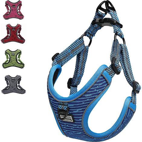 Harnais Chien Anti Traction Réglable, Harnais pour Chiens Réfléchissant Respirant Confort Doux Gilet Rembourré pour Petite, Moyenne et Grande Chiens (XS, Bleu) (1/5)