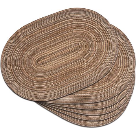 Platzsets – Untersetzer – Ovales Platzset – 45 x 30 cm – Gewebt – Hitzebeständig bis 85 °C – Rutschfest – Waschbar – Baumwolle/Polyester – 6 Stück – Braun (1/5)